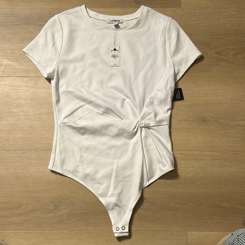 Express White Knotted Bodysuit Top (cinches at waist)